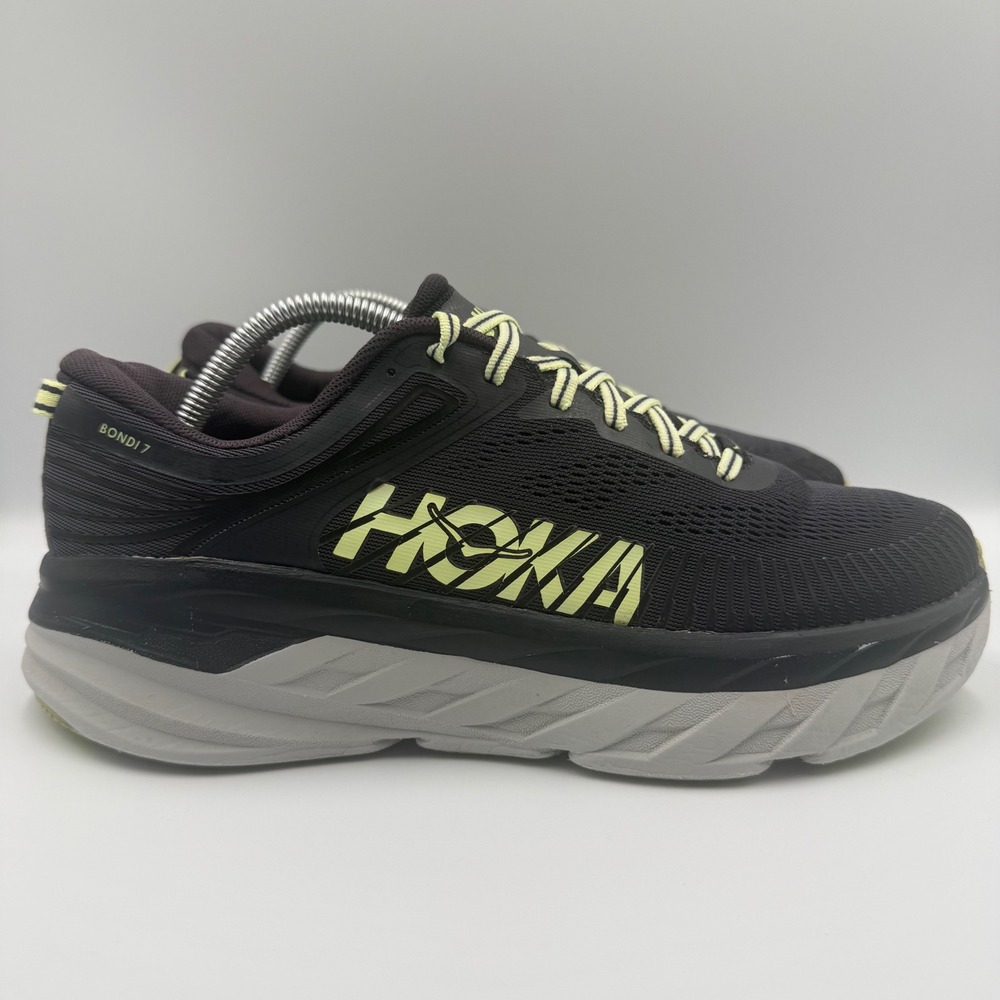 Hoka One One Bondi‎ 7 Mens Size 9 Running Shoes Road Black Yellow 1110518 BGBT